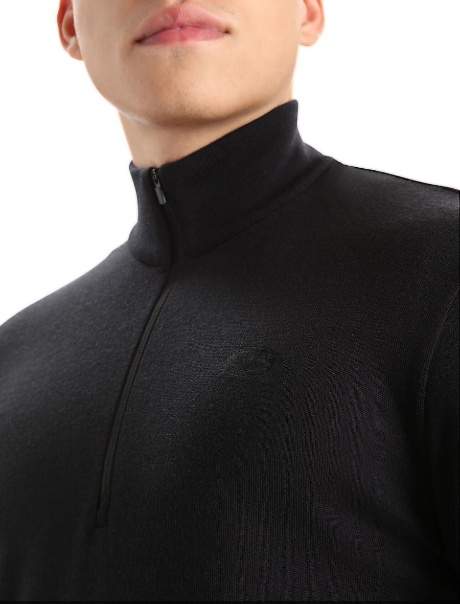 Icebreaker Merino Original Long Sleeve Half Zip Férfi Kapucnis Pulóver Fekete | HU 1272KORI